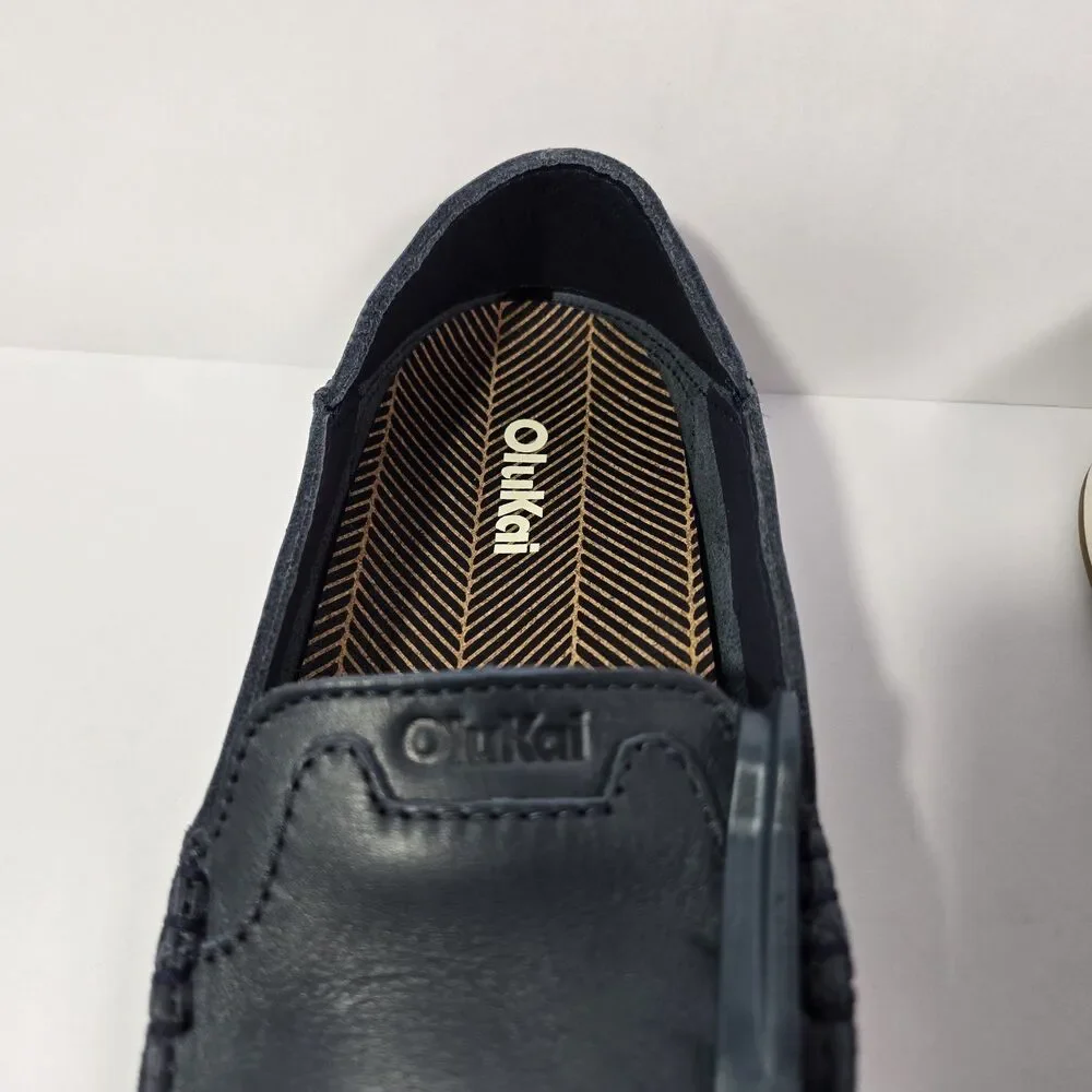 OluKai‎ Kakaha Nia Mens 9.5 Mood Indigo Blue Leather Slip On Shoes Loafers